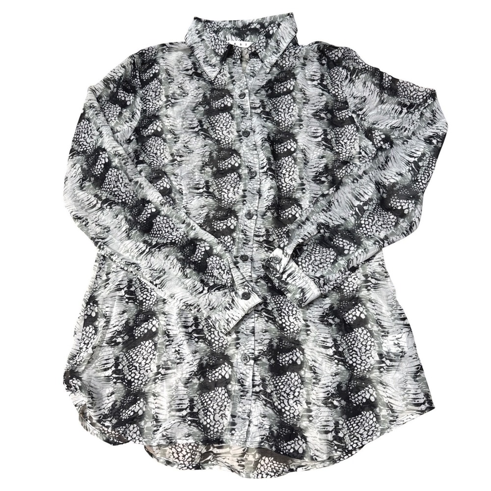 Cabi Gray Snakeskin Print Sheer Button Down Blouse Womens M Office Casual Modern